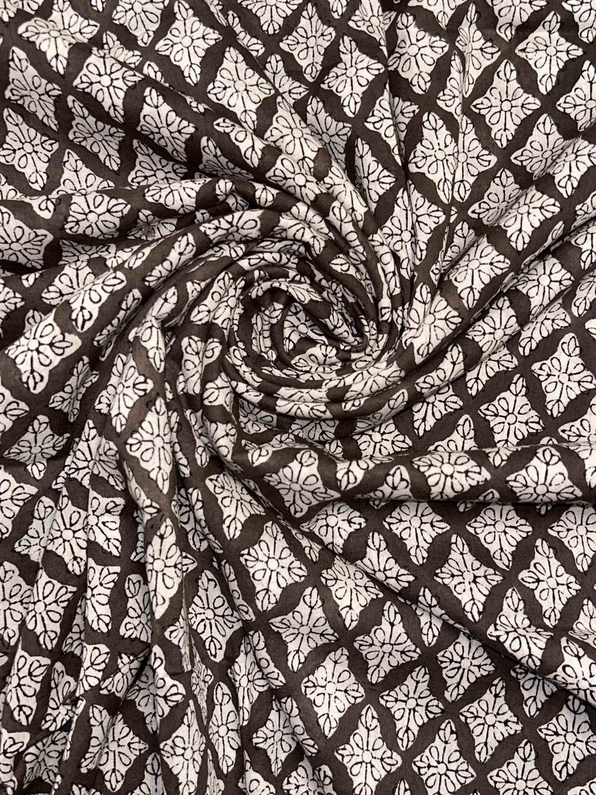 Gray Saudagiri Mul Hand Block Printed Fabric