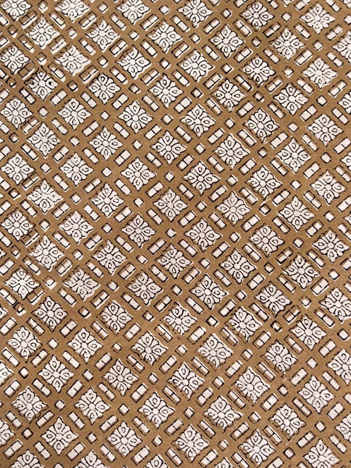 Khaki Saudagiri Mul Hand Block Printed Fabric