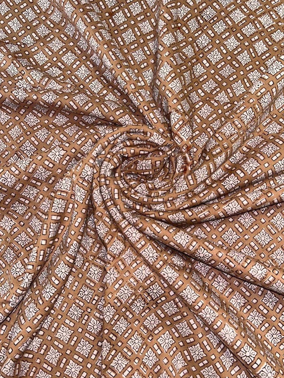 Camel Saudagiri Mul Hand Block Printed Fabric