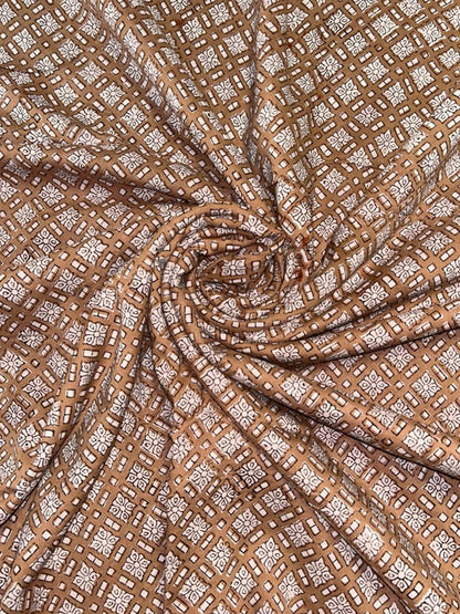 Camel Beige Saudagiri Mul Hand Block Printed Fabric
