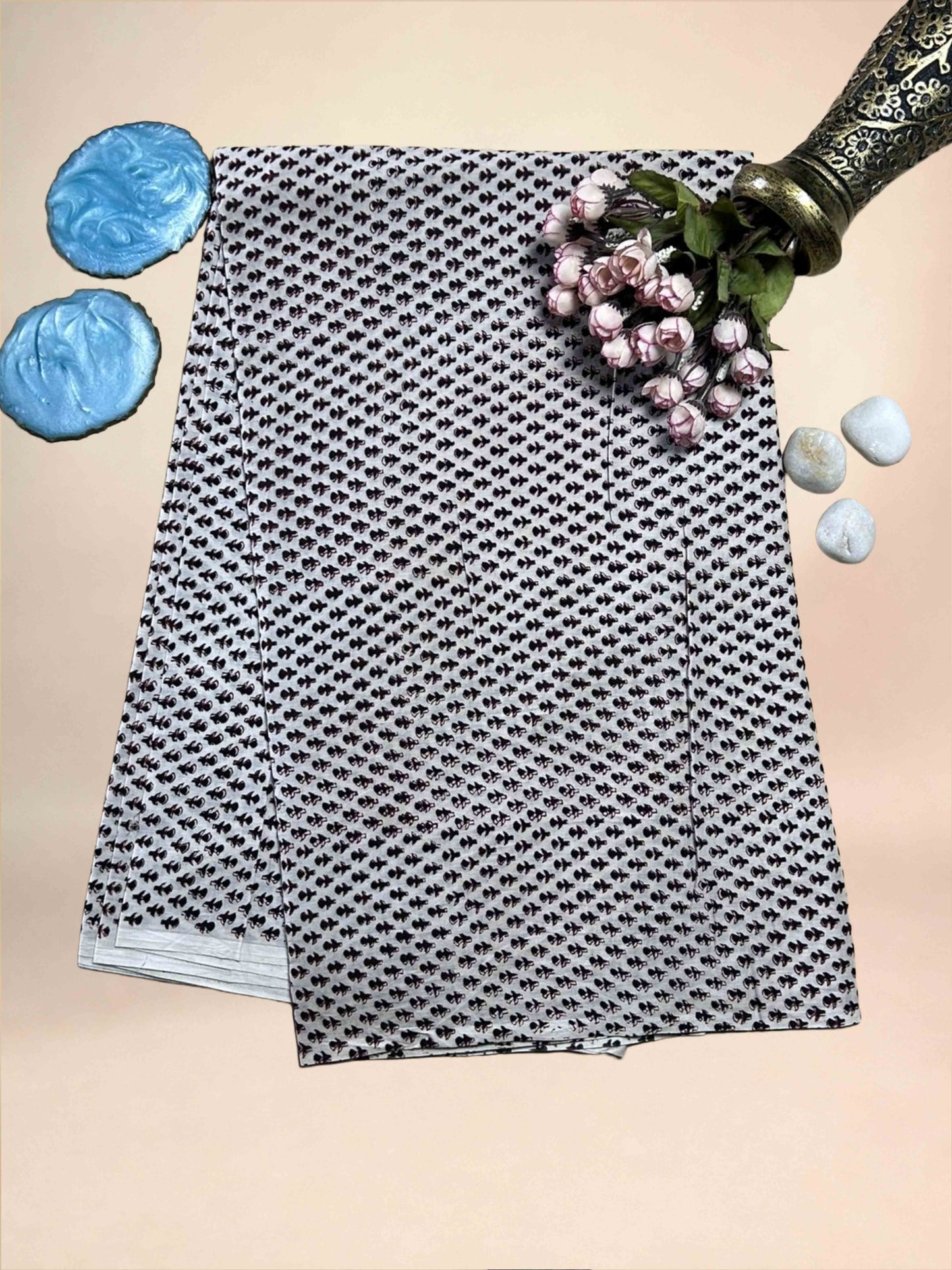 Black Saudagiri Mul Hand Block Printed Fabric