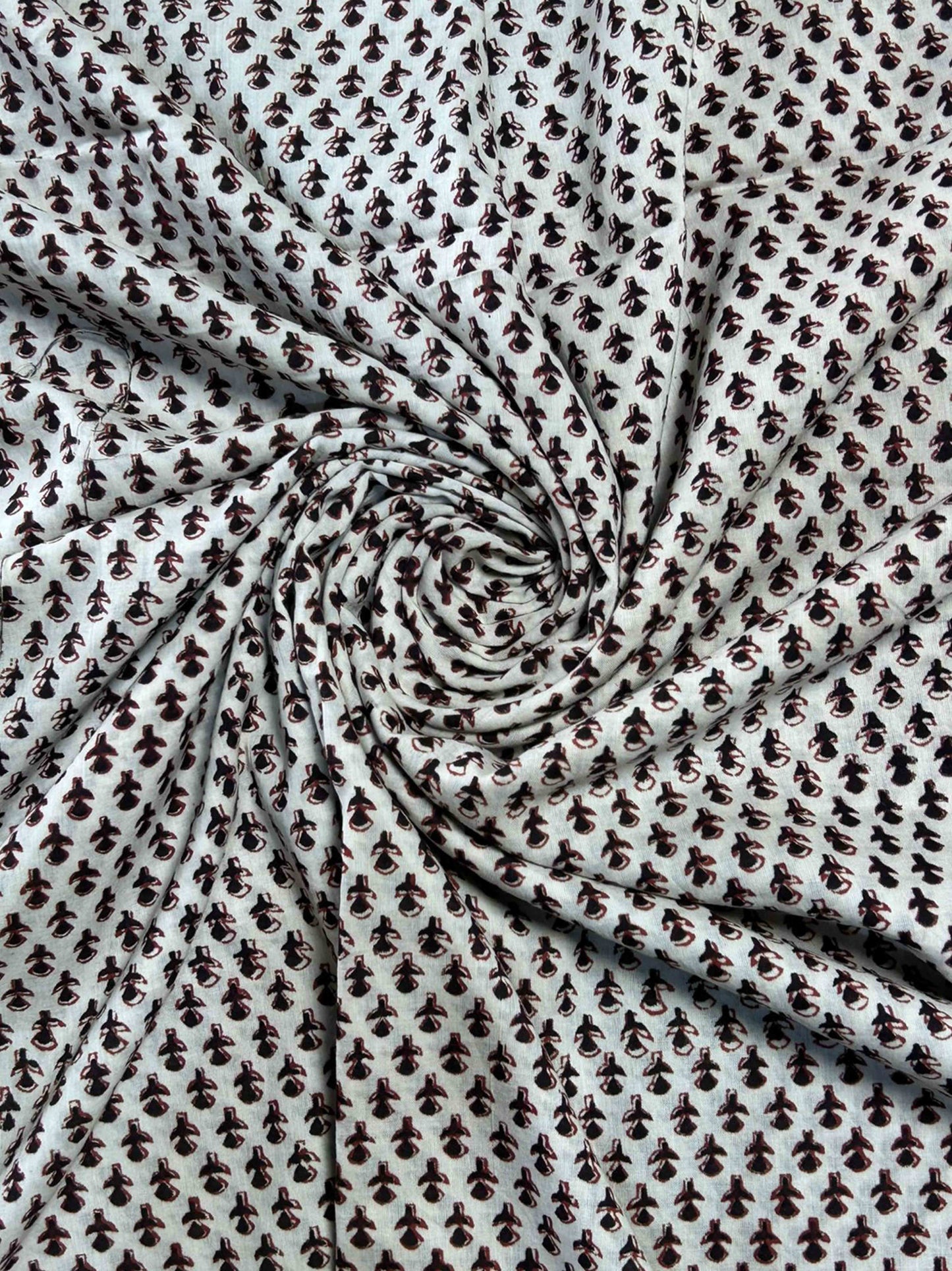 Black Saudagiri Mul Hand Block Printed Fabric
