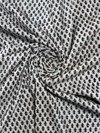 Black Saudagiri Mul Hand Block Printed Fabric