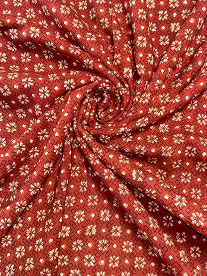 Red Saudagiri Mul Hand Block Printed Fabric