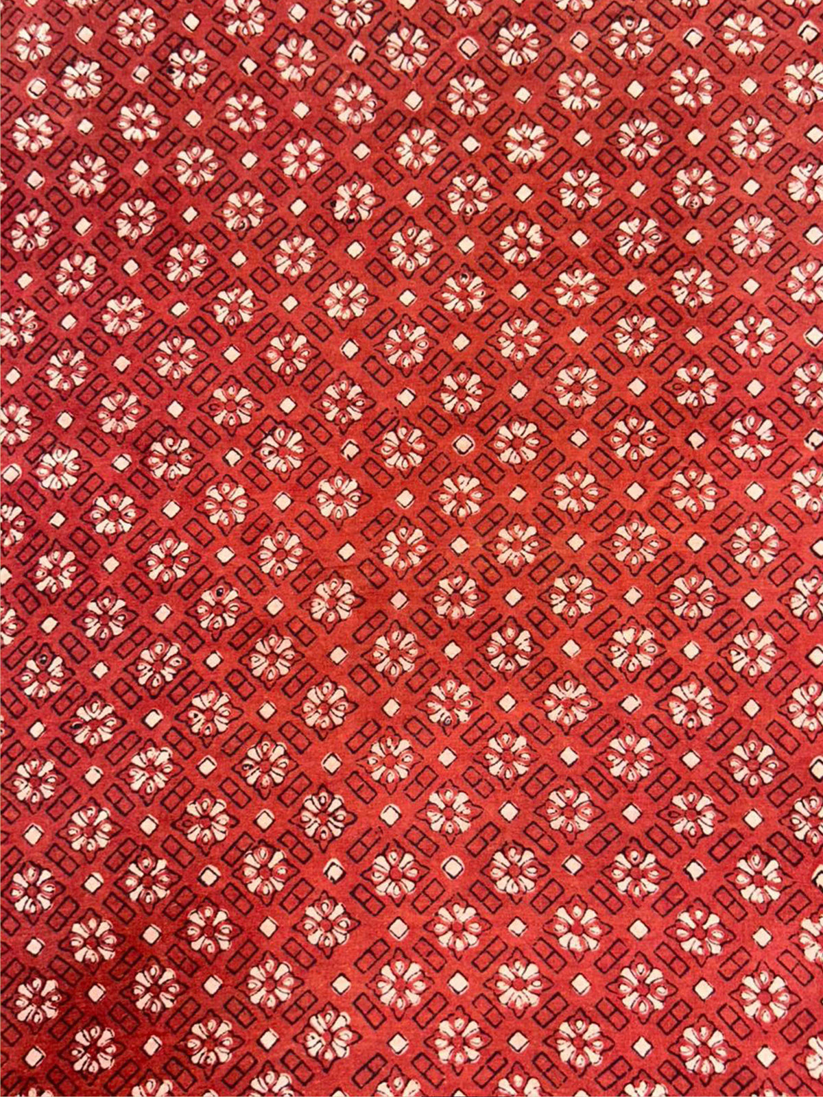 Red Saudagiri Mul Hand Block Printed Fabric