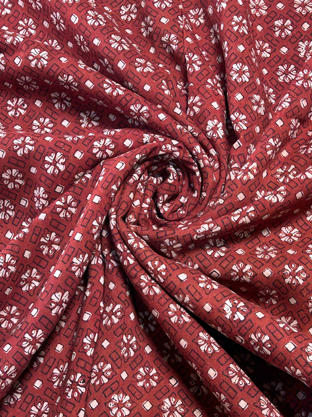 Maroon  Saudagiri Mul Hand Block Printed Fabric