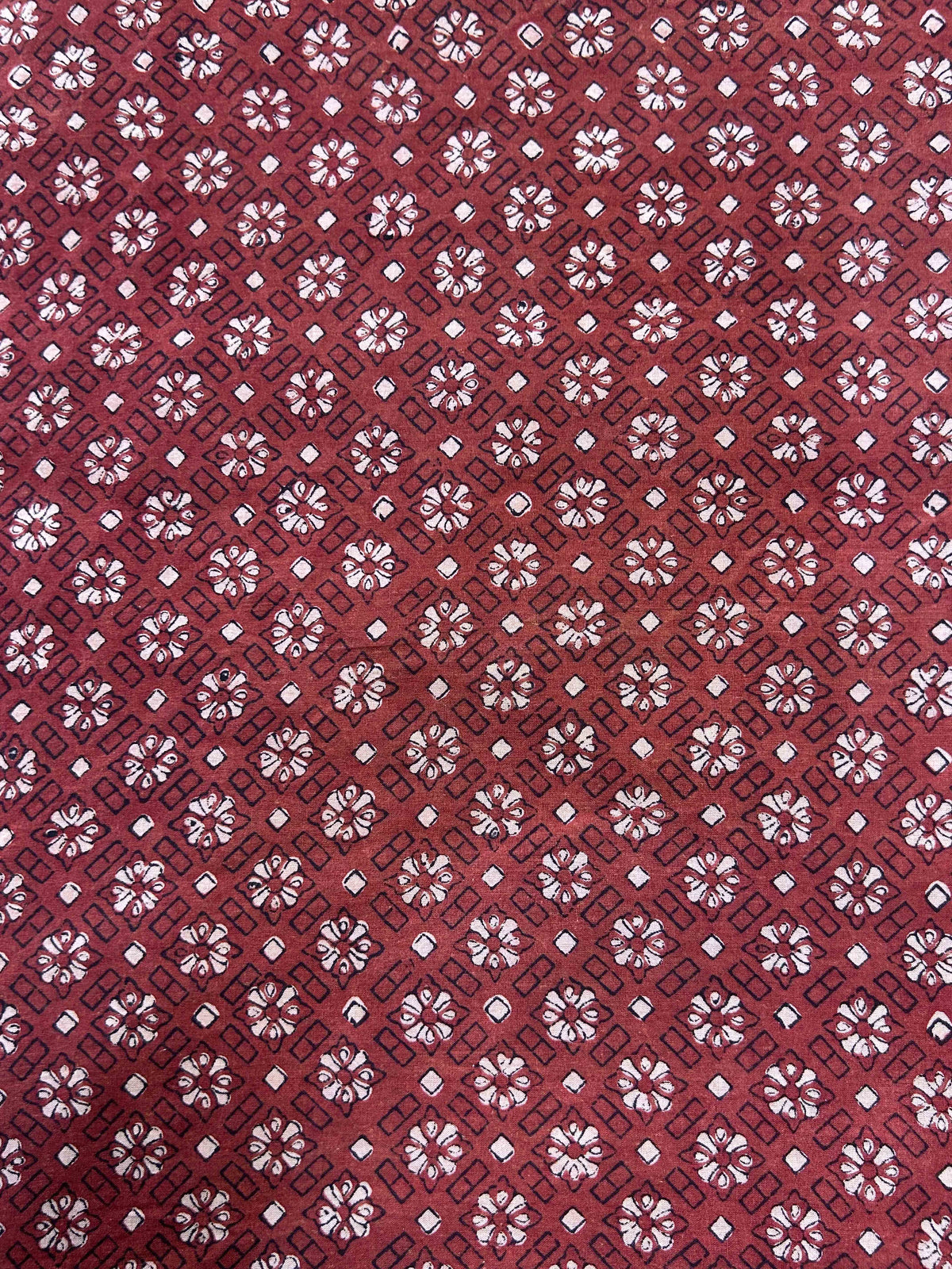 Maroon  Saudagiri Mul Hand Block Printed Fabric