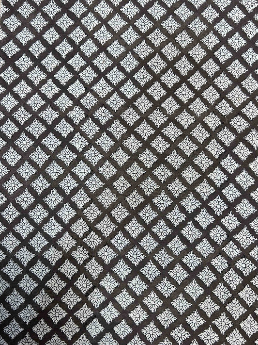 Dark Brown Saudagiri Mul Hand Block Printed Fabric