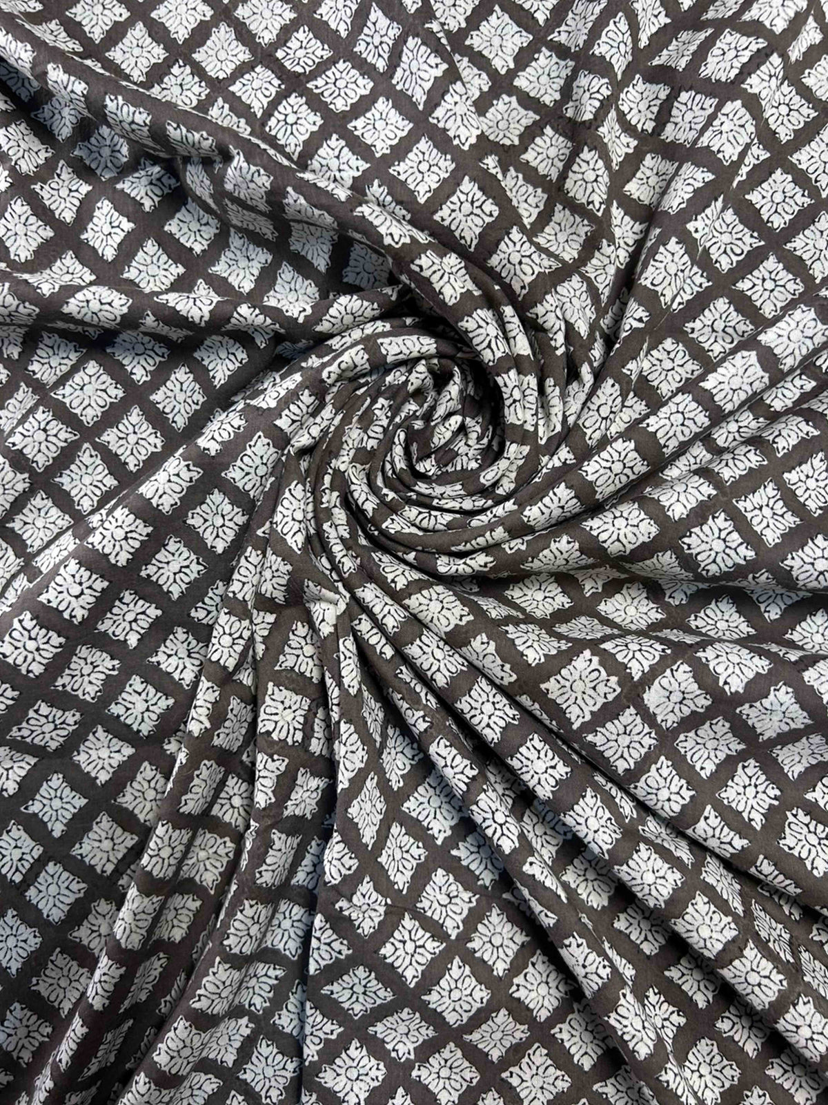 Dark Brown Saudagiri Mul Hand Block Printed Fabric