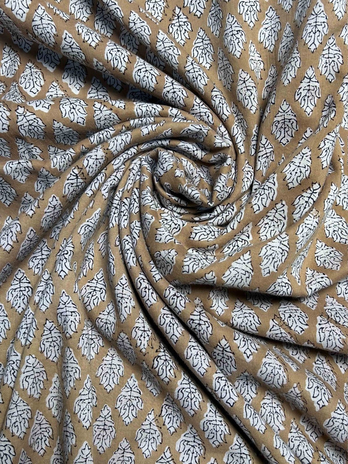 Camel Beige Saudagiri Mul Hand Block Printed Fabric