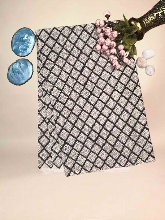 Charcoal Saudagiri Mul Hand Block Printed Fabric