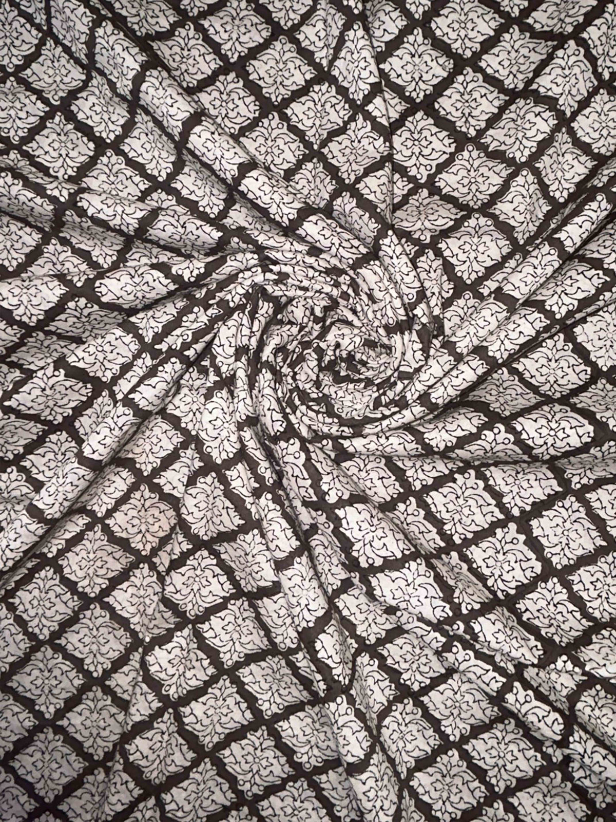 Charcoal Saudagiri Mul Hand Block Printed Fabric