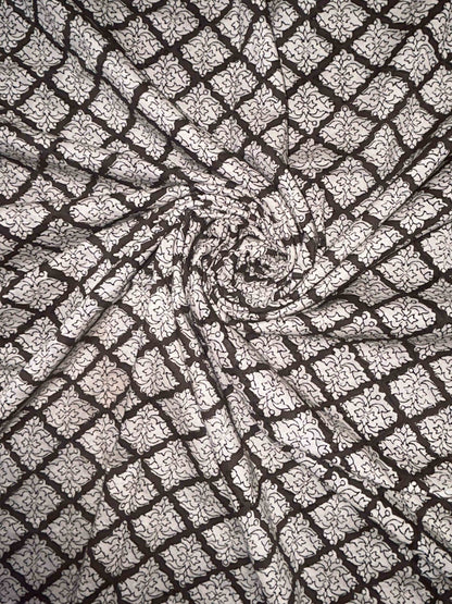 Charcoal Saudagiri Mul Hand Block Printed Fabric