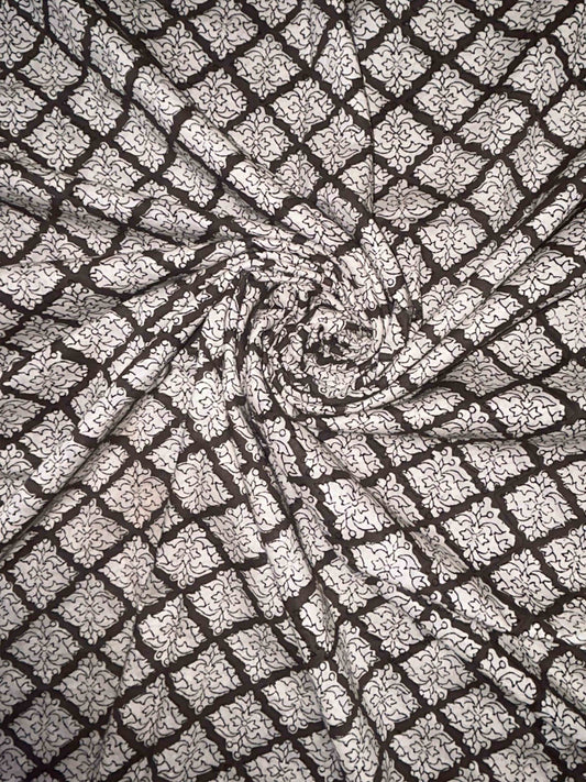Charcoal Saudagiri Mul Hand Block Printed Fabric