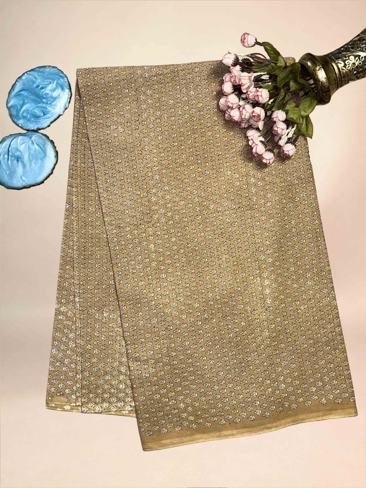 Camel Saudagiri Mul Hand Block Printed Fabric