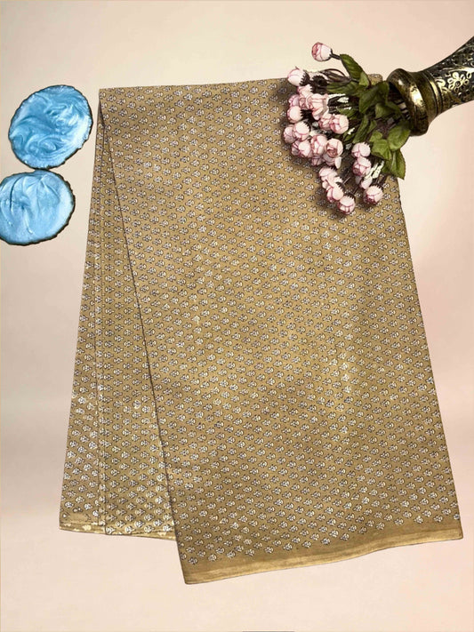Camel Saudagiri Mul Hand Block Printed Fabric