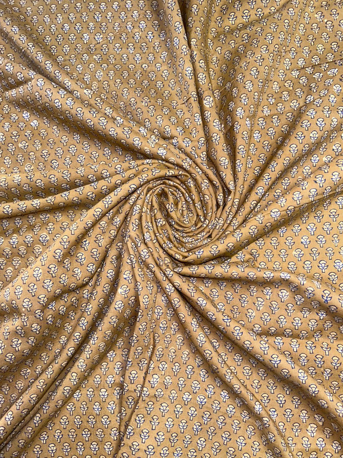 Camel Saudagiri Mul Hand Block Printed Fabric