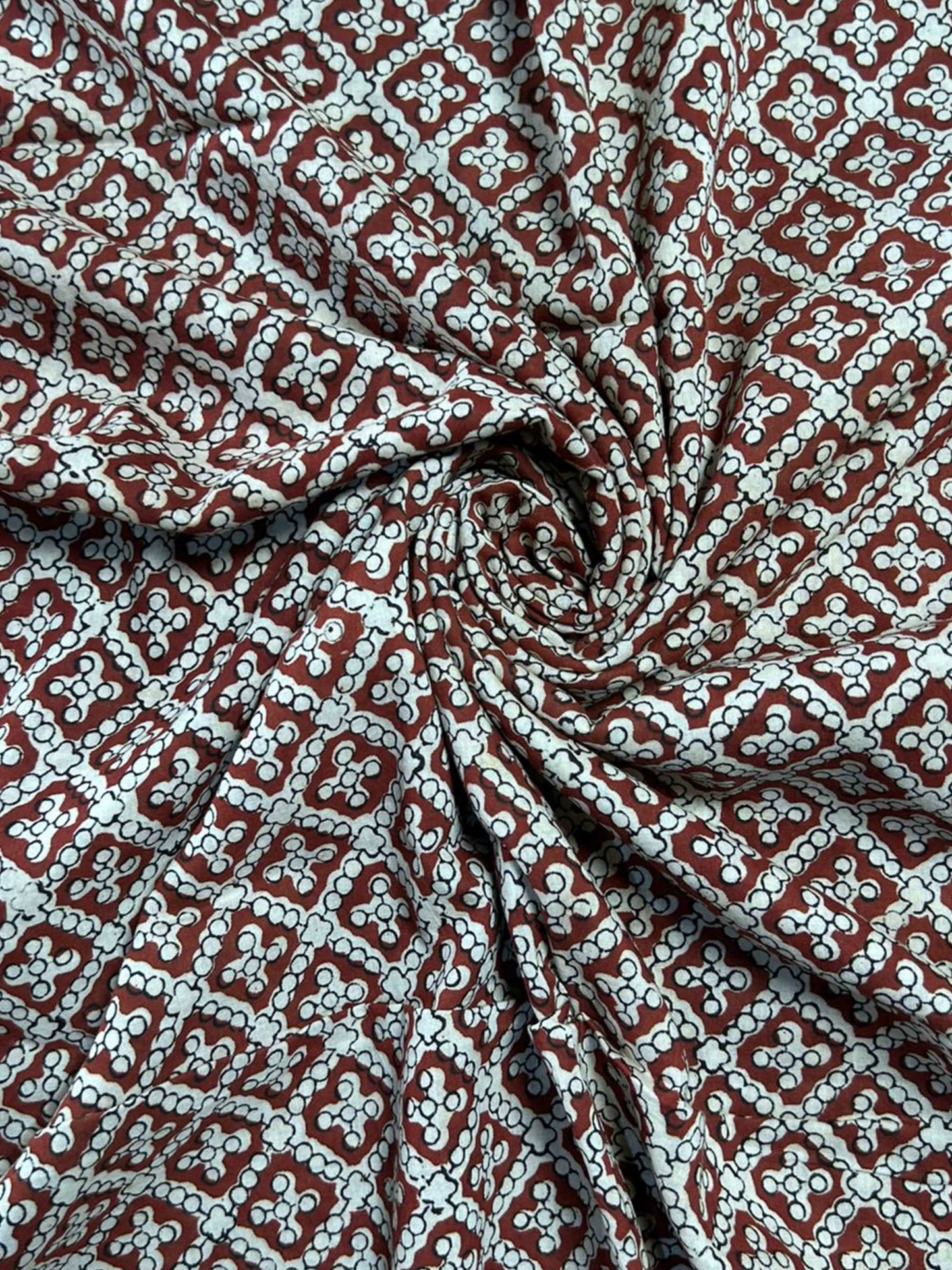 Maroon Saudagiri Mul Hand Block Printed Fabric