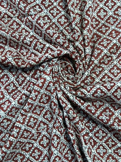 Maroon Saudagiri Mul Hand Block Printed Fabric