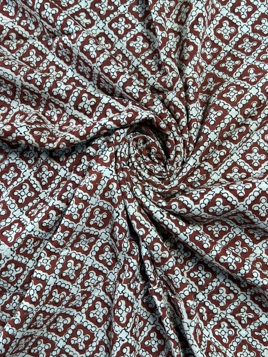 Maroon Saudagiri Mul Hand Block Printed Fabric