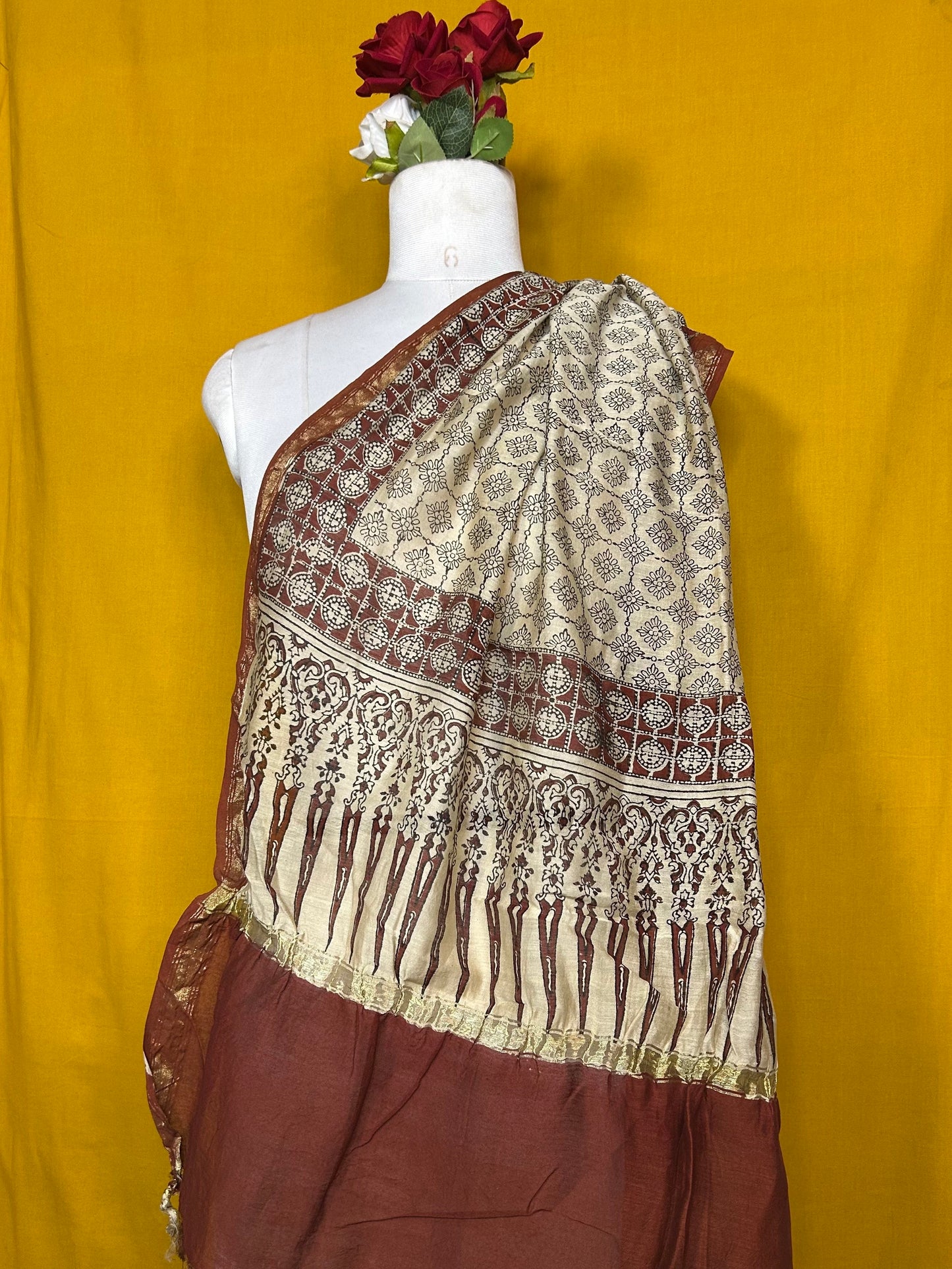 Saudagiri Chanderi Handblock Printed Dupatta