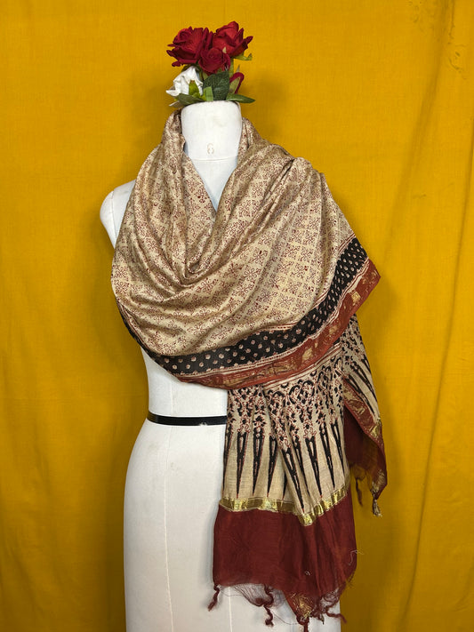Saudagiri Chanderi Handblock Printed Dupatta