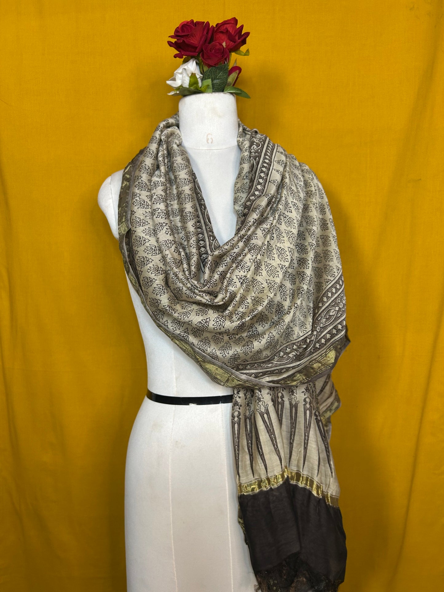 Saudagiri Chanderi Handblock Printed Dupatta