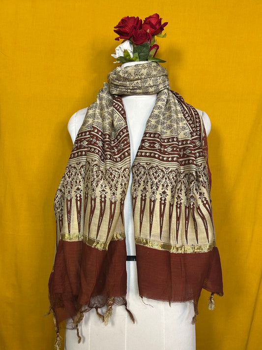 Saudagiri Chanderi Handblock Printed Dupatta