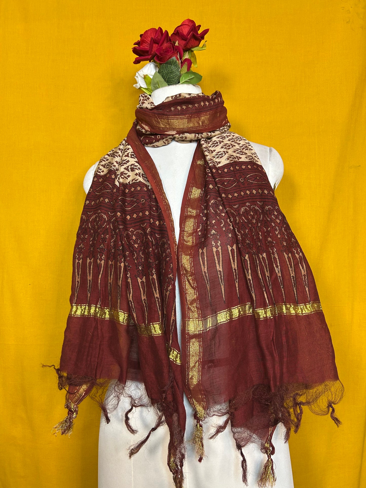 Saudagiri Chanderi Handblock Printed Dupatta