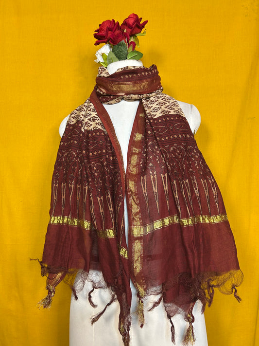 Saudagiri Chanderi Handblock Printed Dupatta
