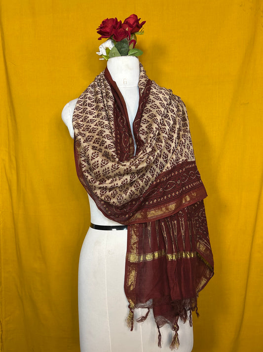 Saudagiri Chanderi Handblock Printed Dupatta