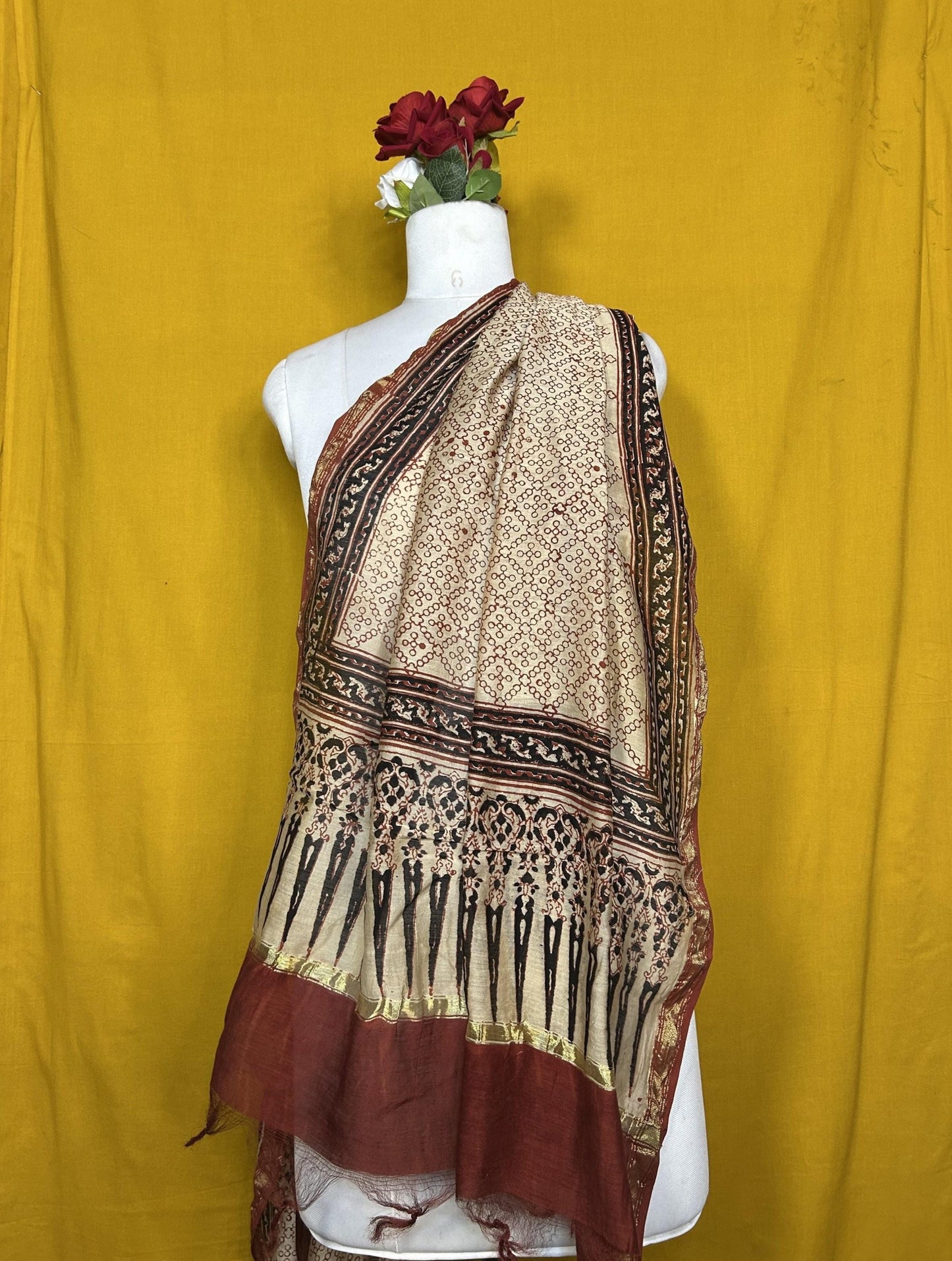 Saudagiri Chanderi Handblock Printed Dupatta