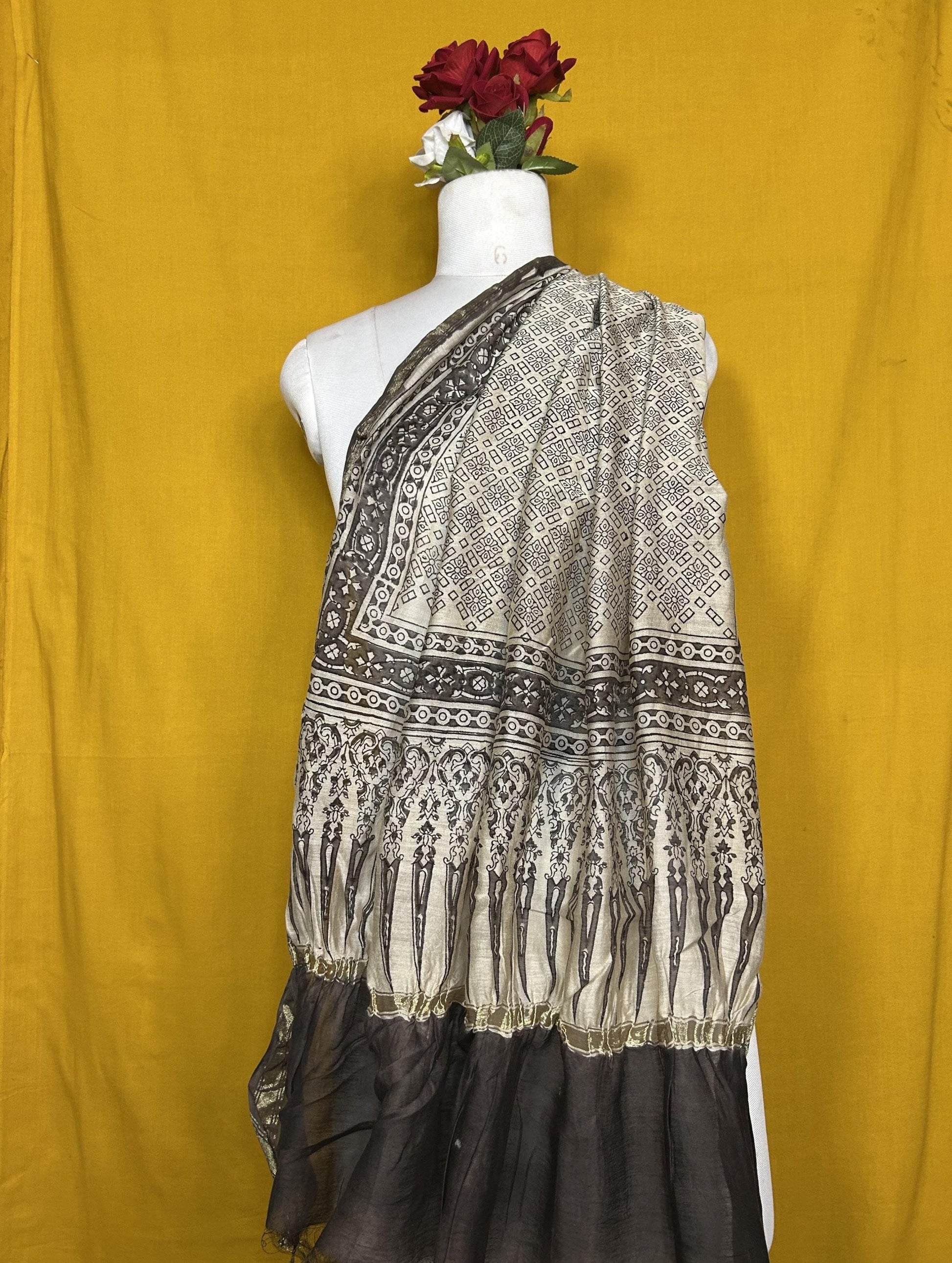 Saudagiri Chanderi Handblock Printed Dupatta 