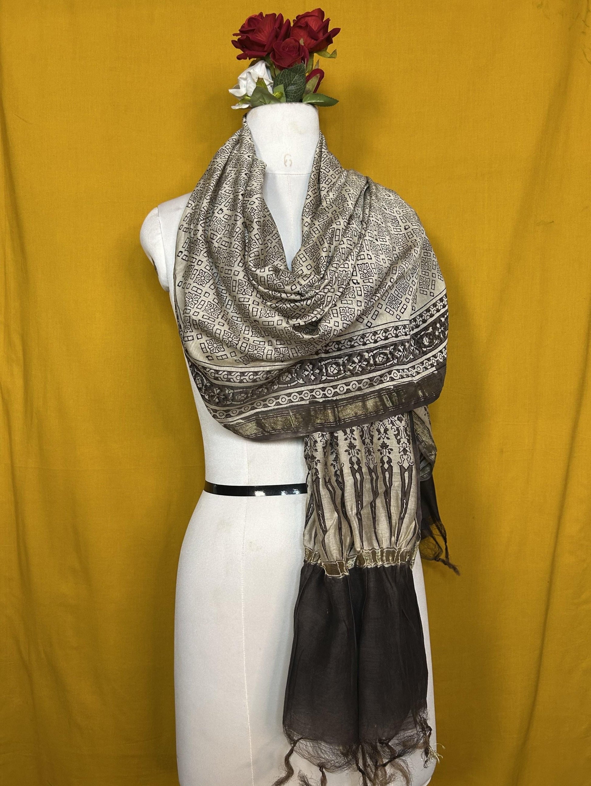 Saudagiri Chanderi Handblock Printed Dupatta