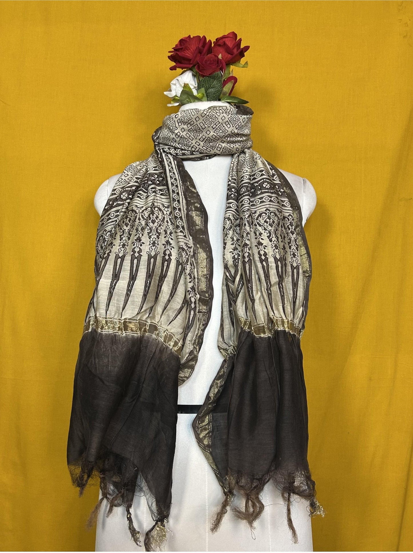 Saudagiri Chanderi Handblock Printed Dupatta