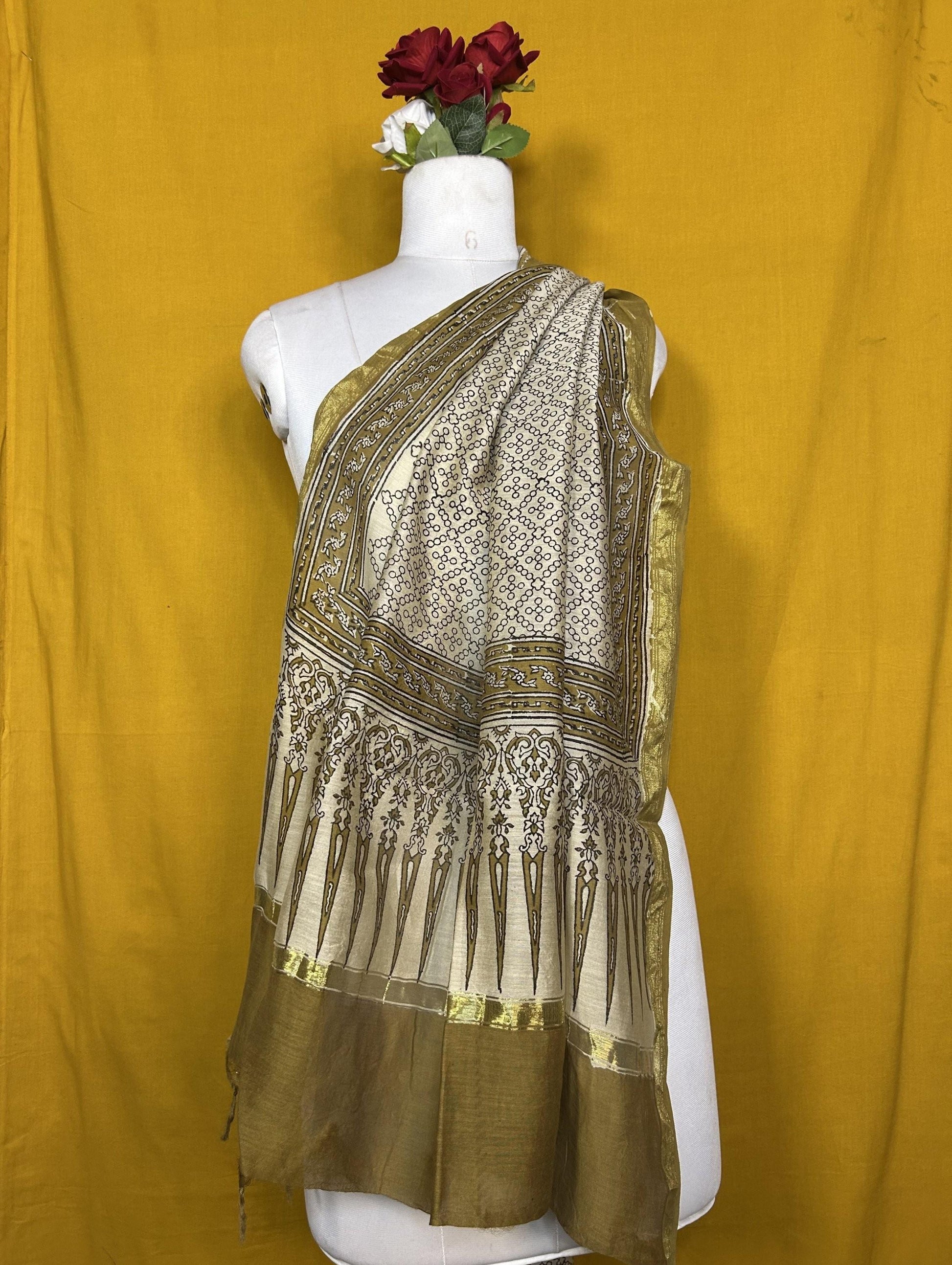 Saudagiri Chanderi Handblock Printed Dupatta