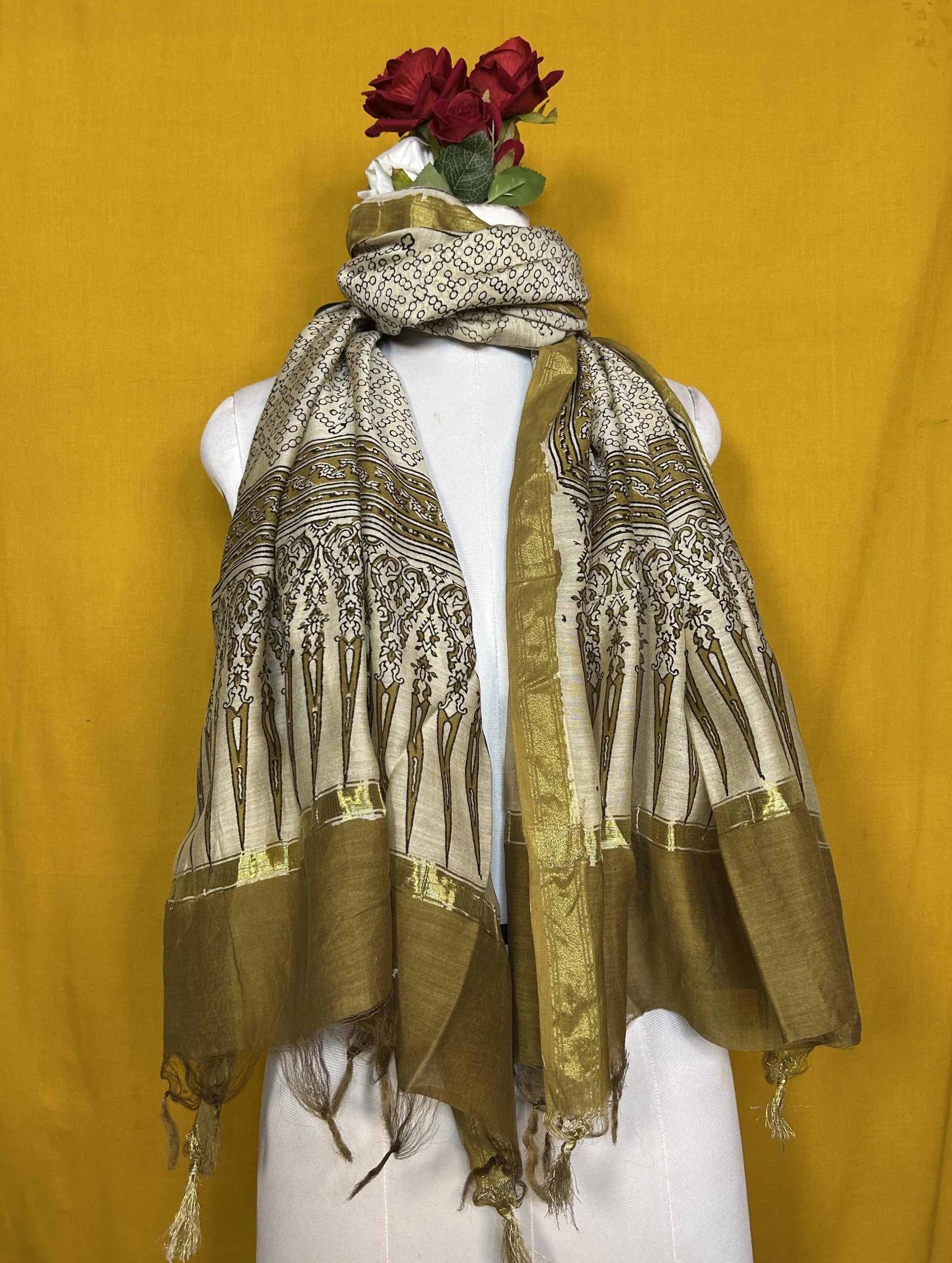 Saudagiri Chanderi Handblock Printed Dupatta