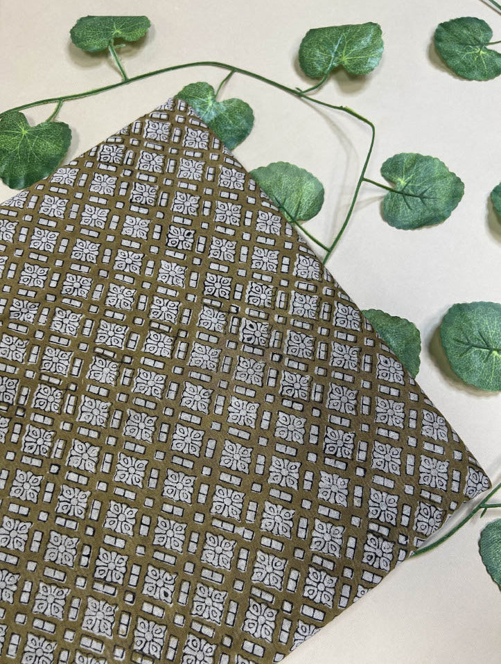 Saudagiri Print Chanderi Fabric Green