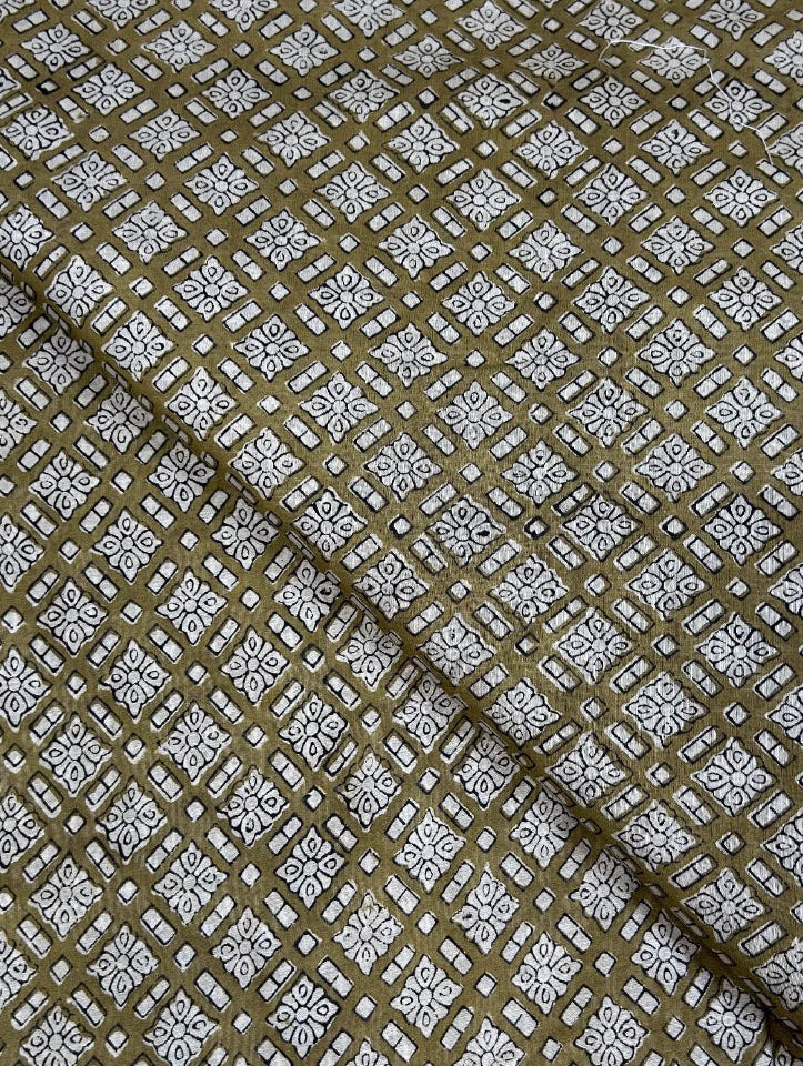 Saudagiri Print Chanderi Fabric green