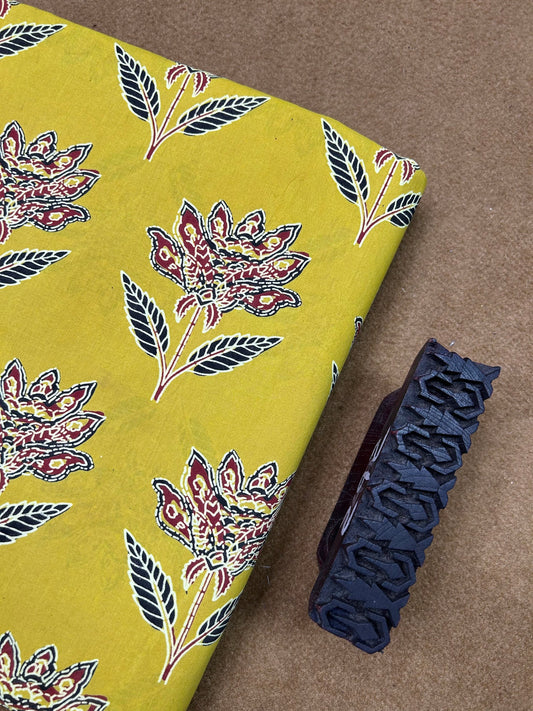 Multicolor Semi Natural Hand Printed Fabric | Butter Yellow