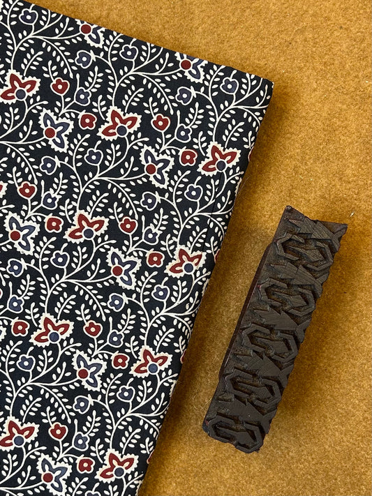 Multicolor Semi Natural Hand Printed Fabric | Black