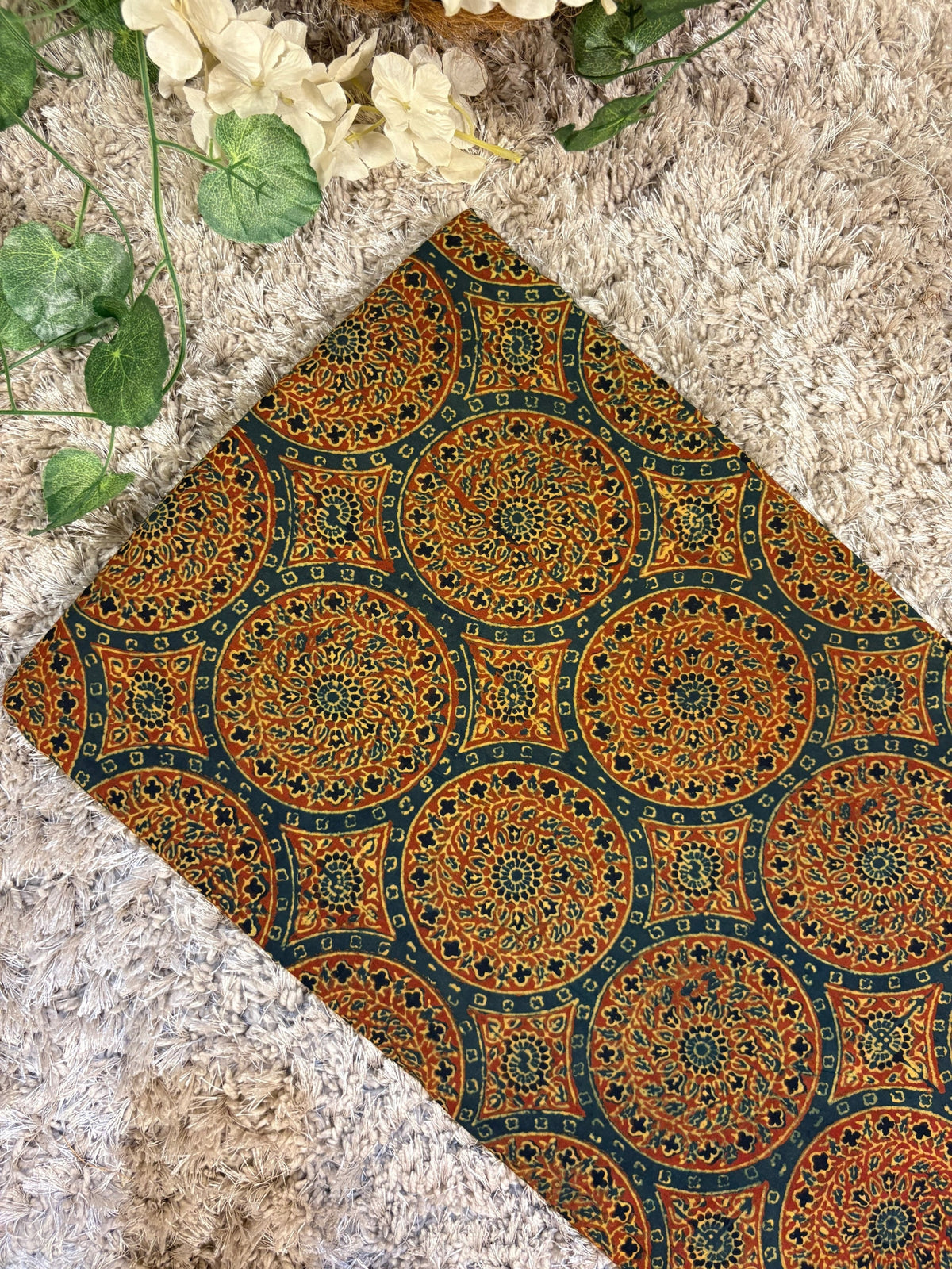 Forest Green Super Ajrakh Handblock Printed Fabric | Forest Green