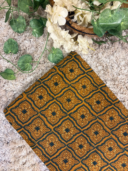 Mustard Super Ajrakh Handblock Printed Fabric