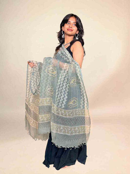 Grey Vanaspati Kota Handblock Printed Dupatta