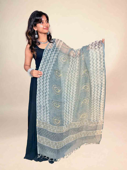Grey Vanaspati Kota Handblock Printed Dupatta