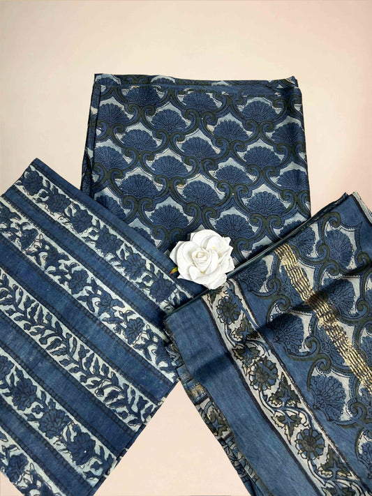Steel Blue Vanaspati Maheshwari Suits