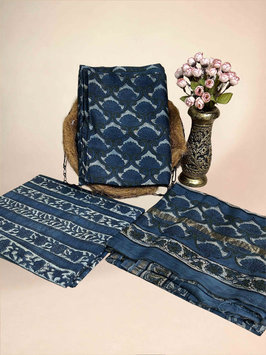Steel Blue Vanaspati Maheshwari Suits