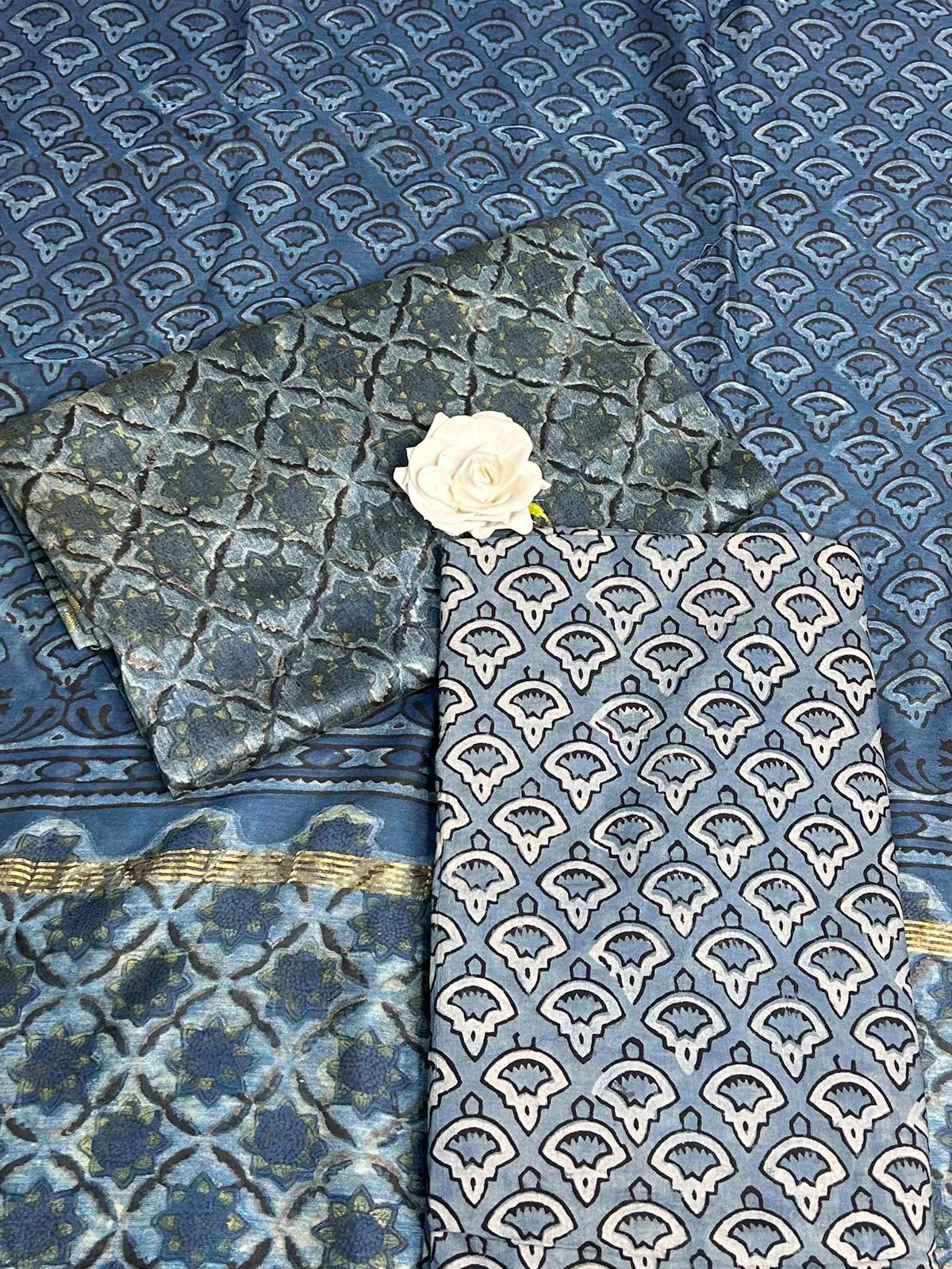 Steel Blue Vanaspati Maheshwari Suits