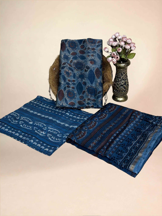 Dusty Blue Vanaspati Maheshwari Suits