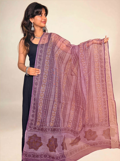 Dusty Plum Vanaspati  Kota Handblock Printed Dupatta